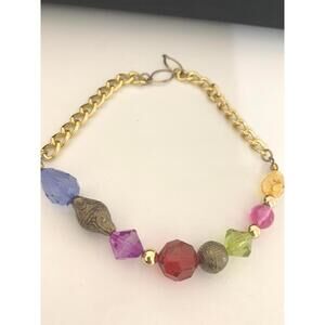 Vintage Multicolor Beaded Bracelet Gold Tone Chain Clasp Retro Fashion Jewelry